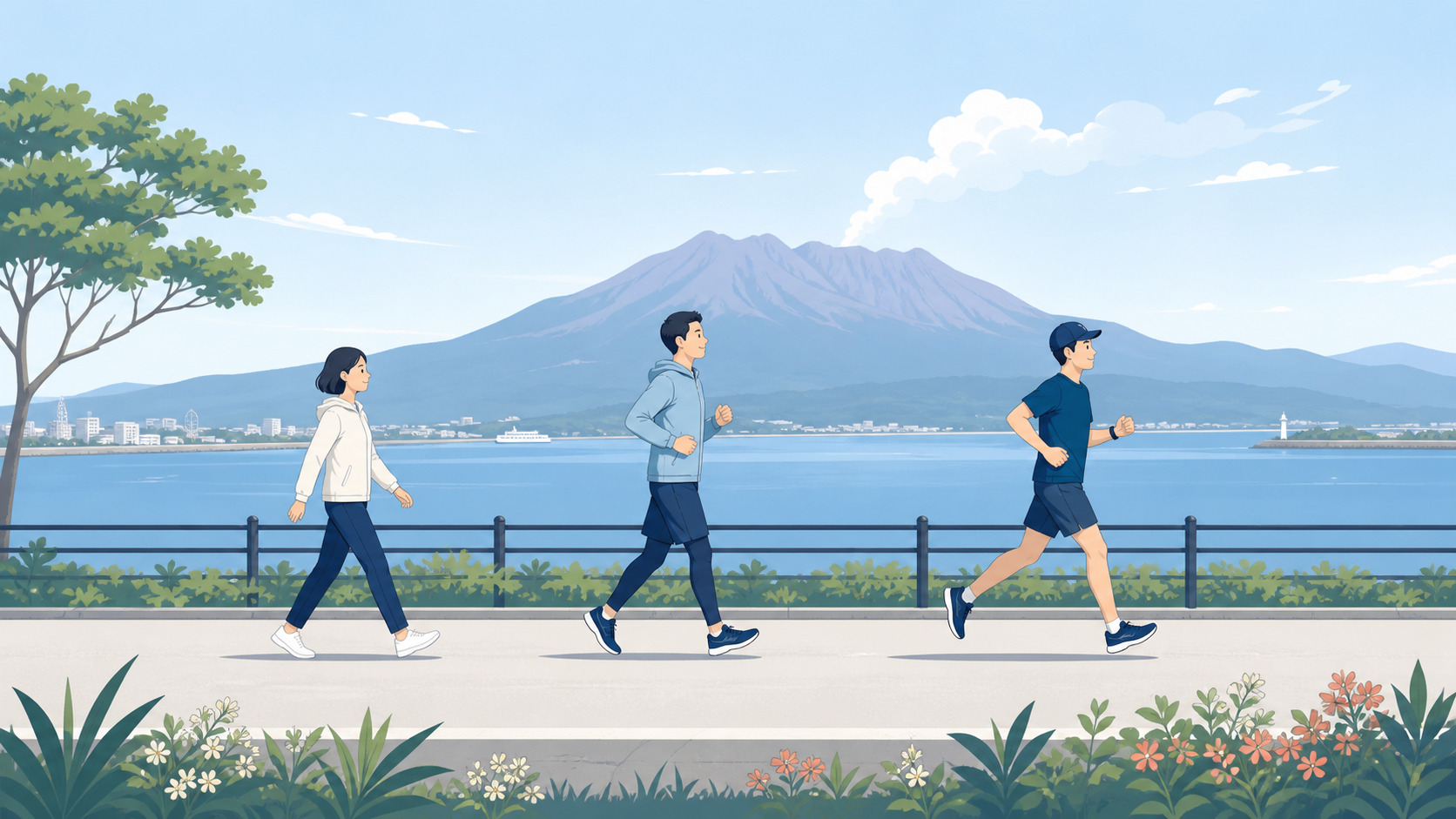 ウォーキング、ジョギング、ランニングの違いを示す鹿児島のランニングイラスト