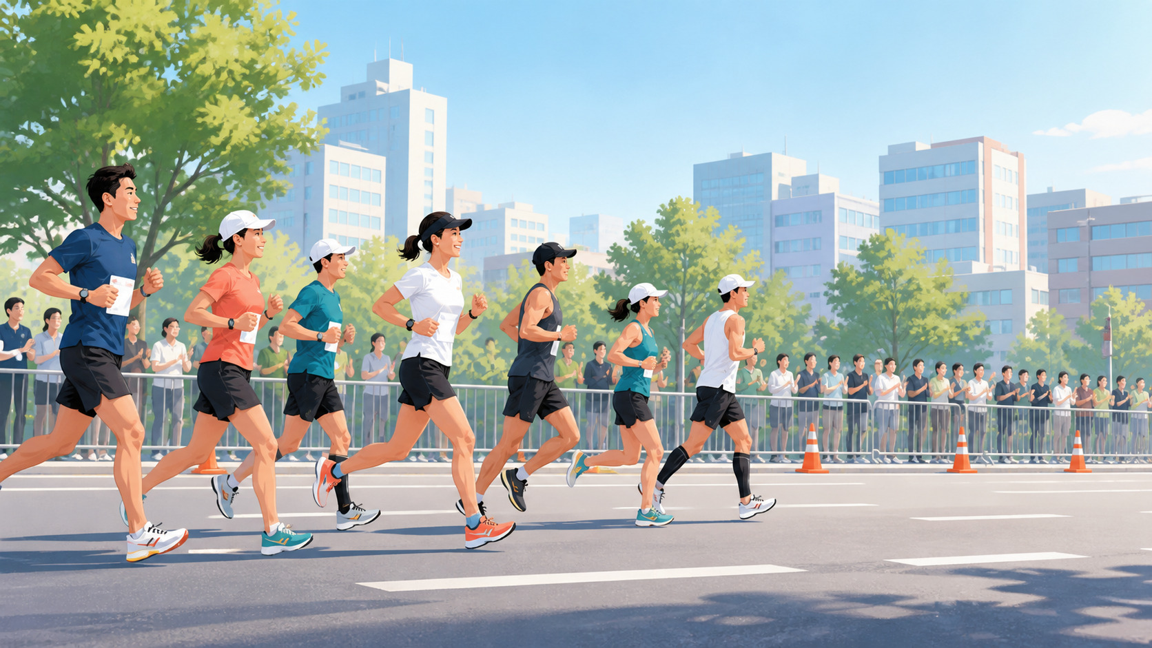市民マラソン大会を走るランナーのイラスト