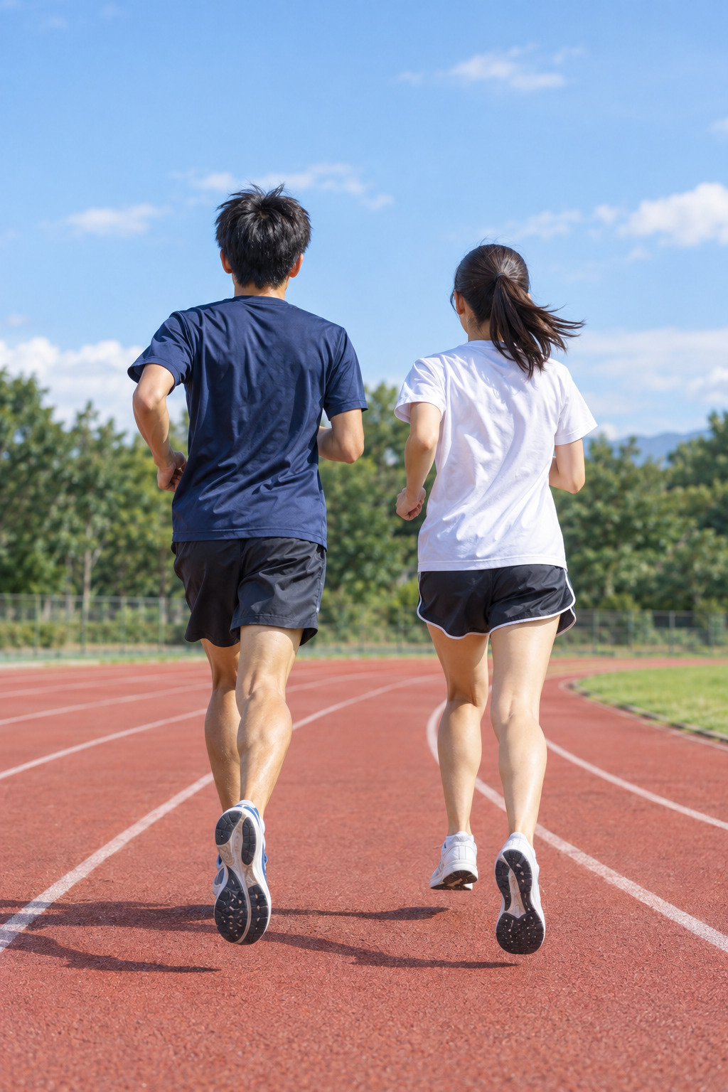 陸上トラックで練習する中高生のイメージ（AI生成）